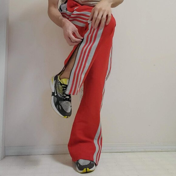 Adidas Scarlet Red Grey Stripes Track Pants Soccer Football Firebird - Picture 6 of 16